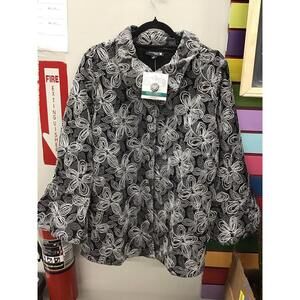 Antthony women’s pea coat size XL sheer, grey embroidered rhinestone buttons new